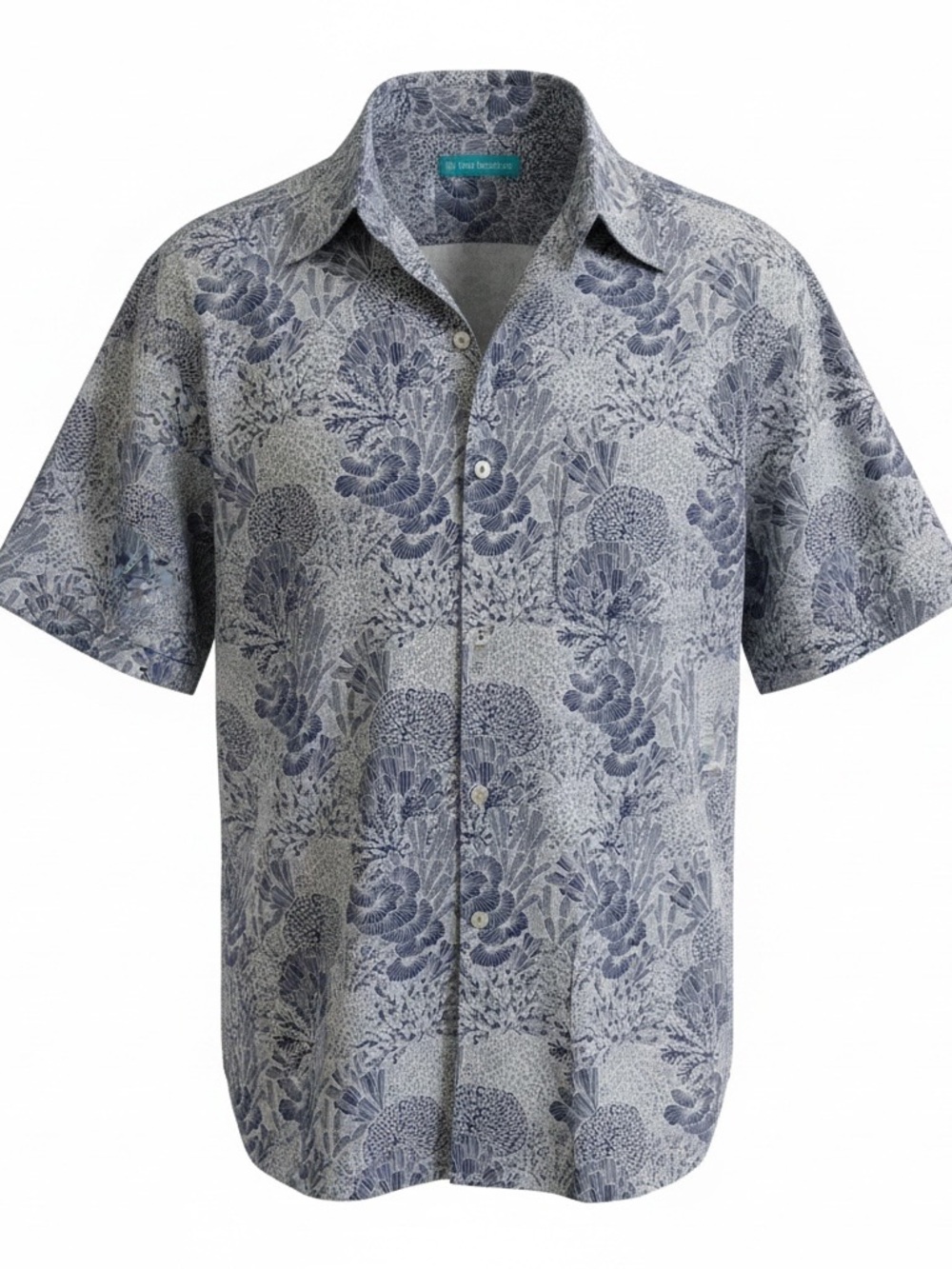 Tori Richard Light/Dark Blue Hawaiian Short-Sleeve Button-Down Shirt Size Men XL